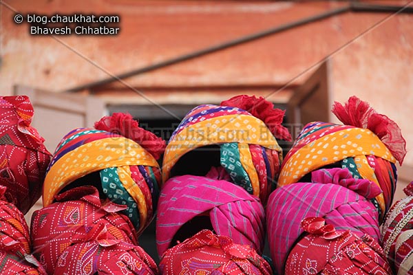Turbans on sale in the market of Jaipur Wall City