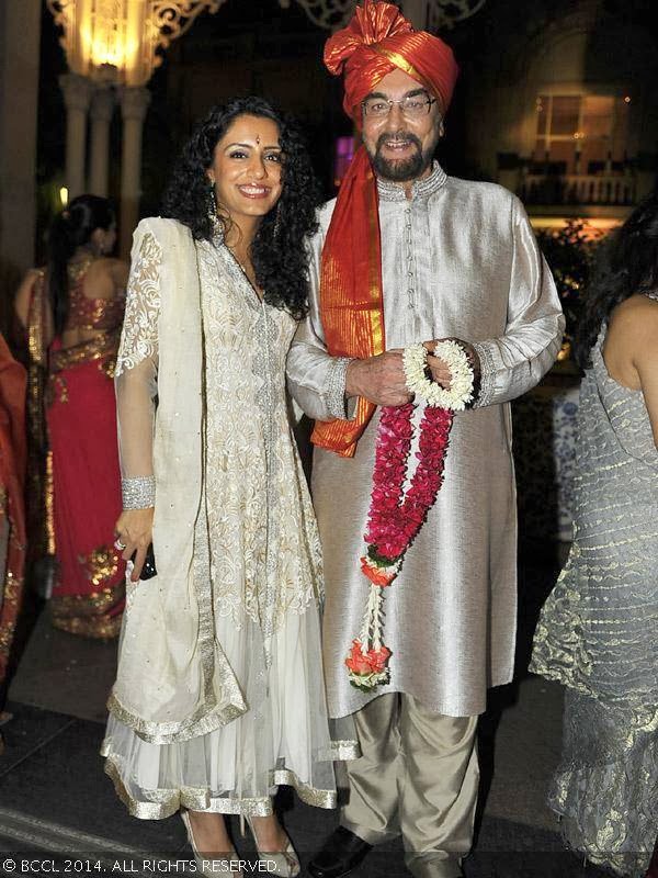 Parveen Dusanj with Kabir Bedi during Raageshwari Loomba and Sudhanshu Swaroop's wedding, held in Mumbai, on January 27, 2014.