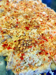 Cauliflower with Manchego and Almond Sauce Recipe - about to go into the oven