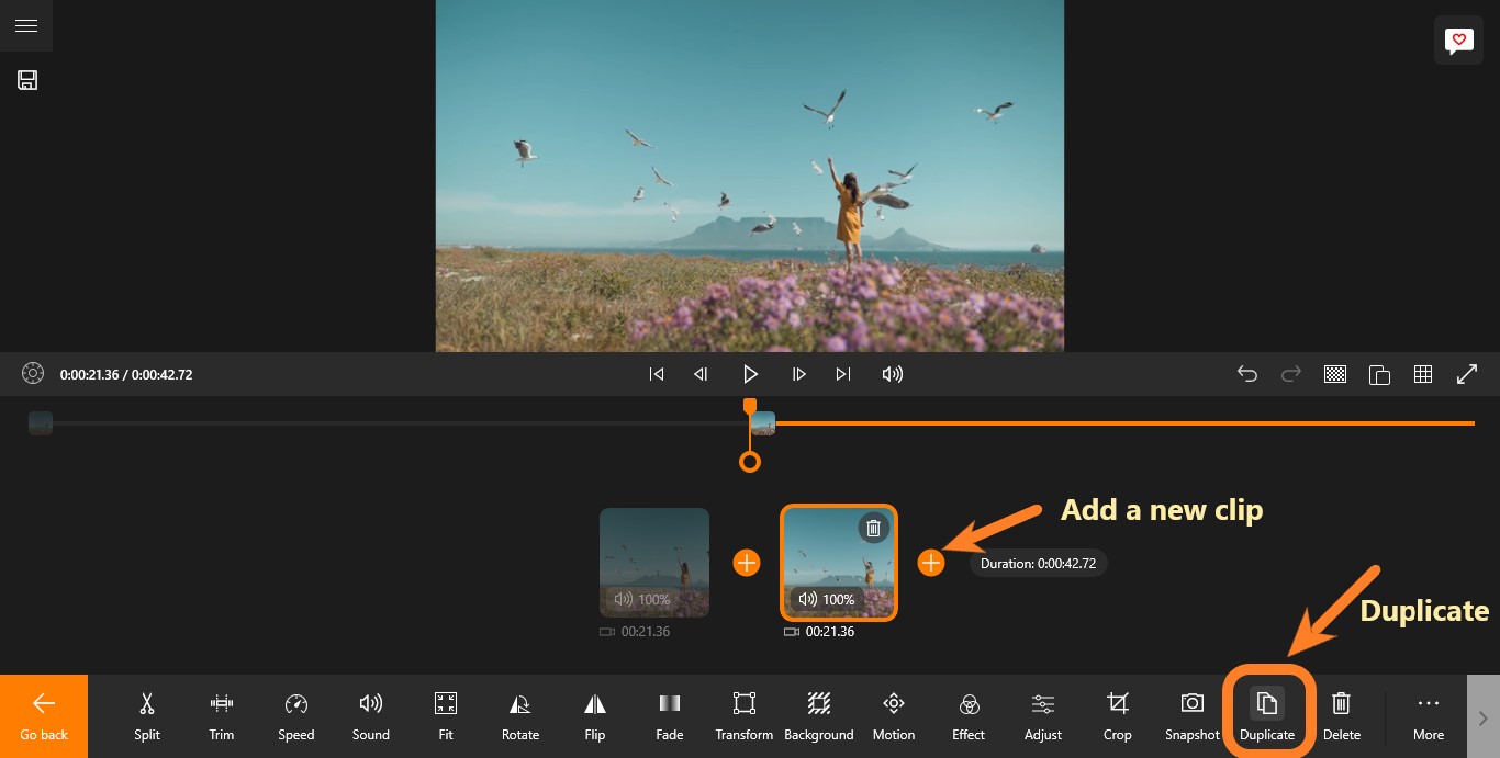 Ensure your uploaded media has the same duration or is longer than the audio to prevent it from being cut off. You can fix this by adding more video clips or duplicating the existing ones.