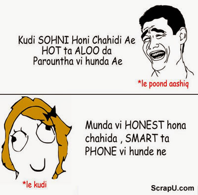 Kudi sohni honi chahiye hot to alloo ka paratha bhi hota hai - Funny-Punjabi-Pics Punjabi pictures