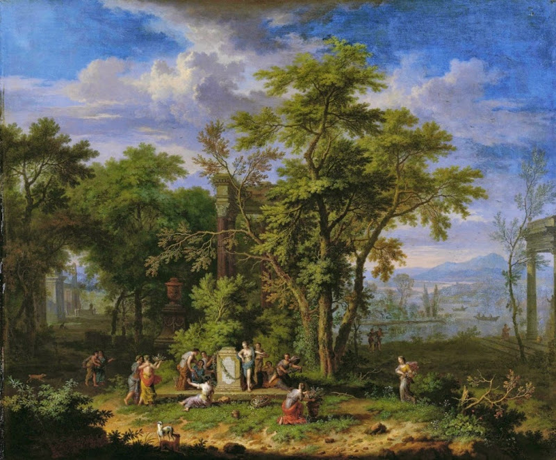 Jan van Huysum - A classical landscape with the Worship of Bacchus