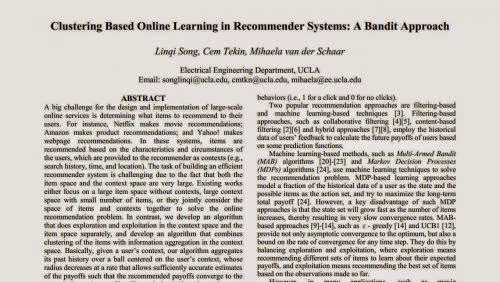 Paper Clustering Based Online Learning In Recommender Systems A Bandit Approach