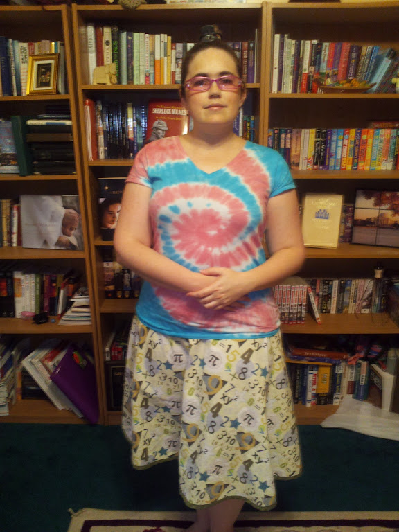Lady Ozma dressed in a math-themed skirt!