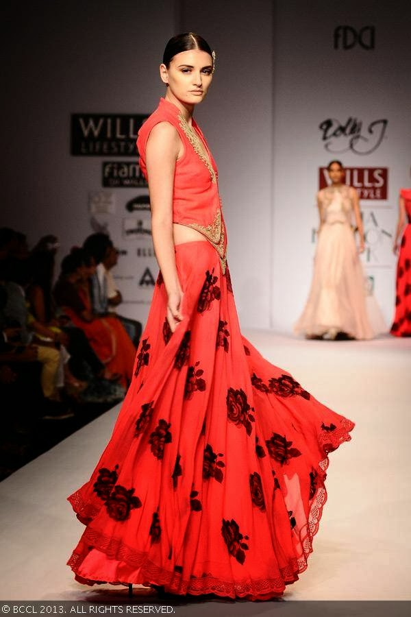 Marii diplays a creation by fashion designer Dolly J on Day 5 of Wills Lifestyle India Fashion Week (WIFW) Spring/Summer 2014, held in Delhi.
