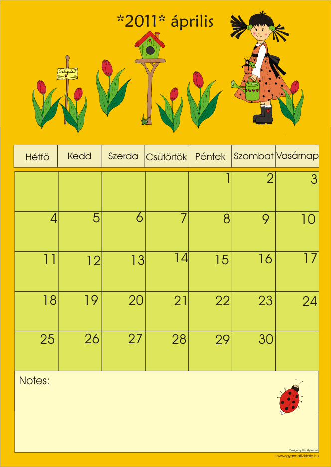 Gyermekszoba: 2011 áprilisi naptár