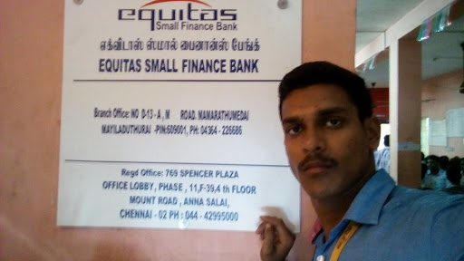 Equitas Small Finance Bank, SH 22, Cauvery Nagar, Hajiyar Nagar, Koranad, Mayiladuthurai, Tamil Nadu 609001, India, Financial_Institution, state TN