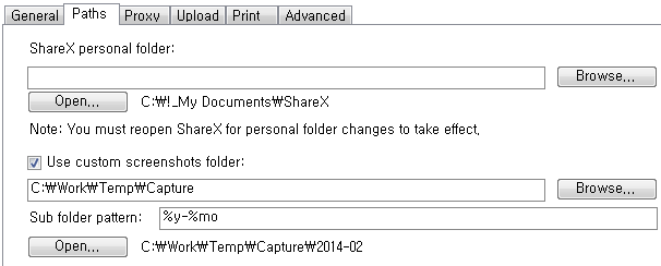 ShareX Application settings - Paths