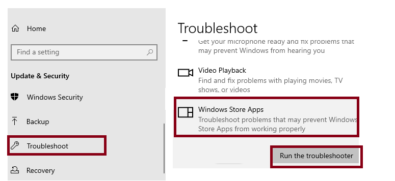 Troubleshoot window