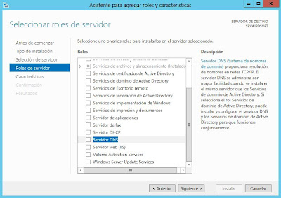 Instalar rol de Sevidor de DNS en Windows Server 2012