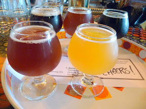 Saraveza's Flight of Five Chili and Smoked Beers for Fire & Brimstone... Burnside Sweet Heat always glows in the glass it seems (front right)