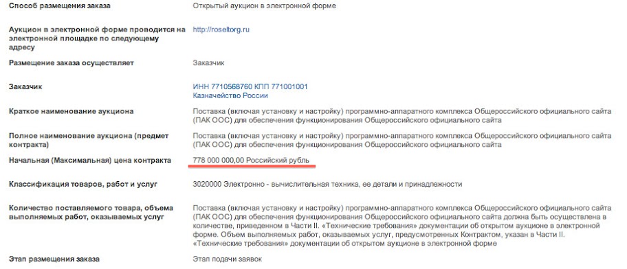 доработка портала госзакупок за 778 млн рублей