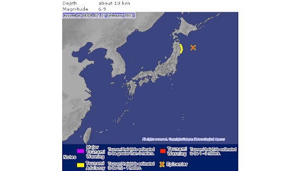 Trận động đất xảy ra ở ngoài khơi đông bắc Nhật Bản vào sáng nay 17/2 (Ảnh: