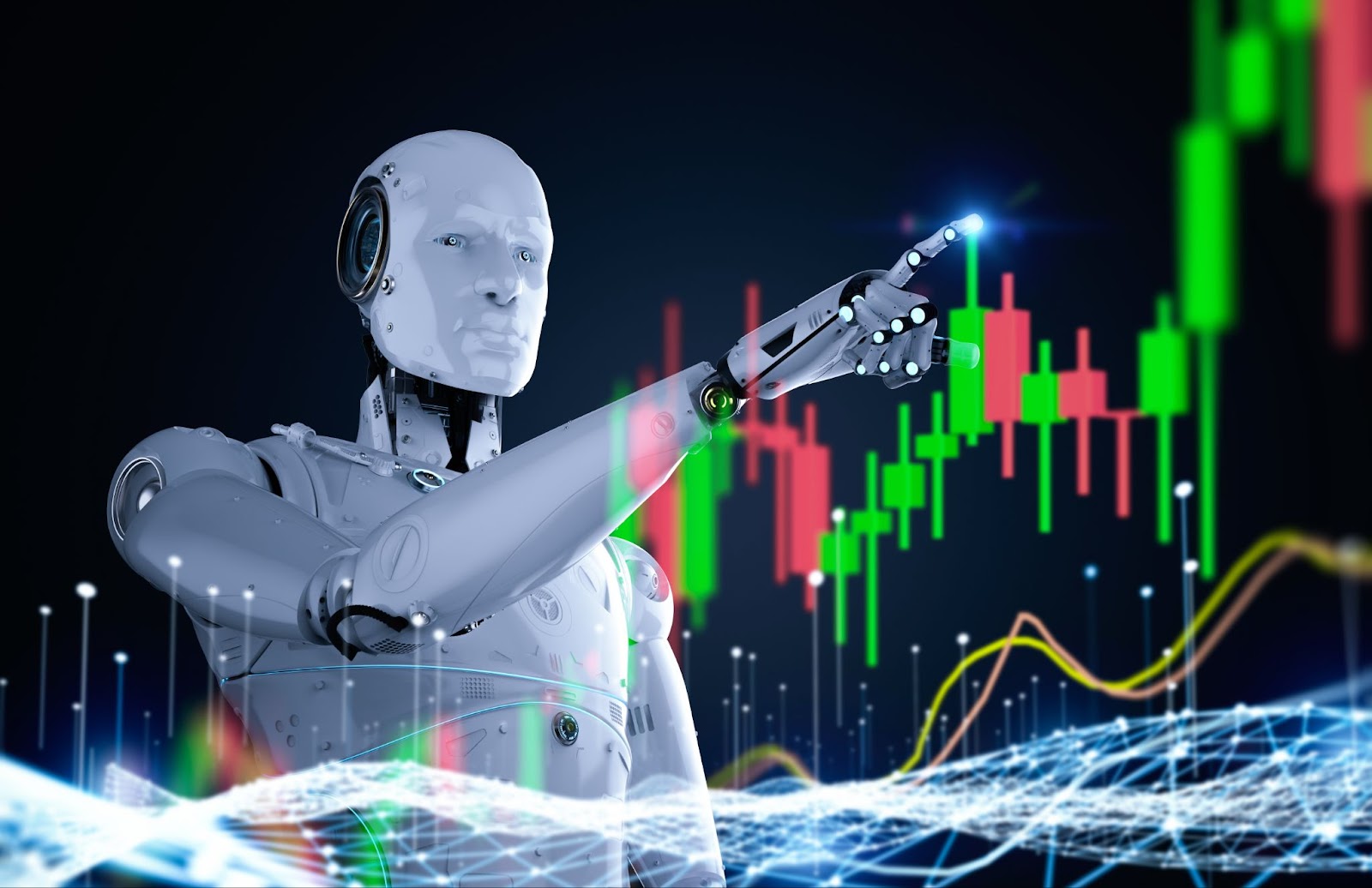 Robot is analyzing stock market