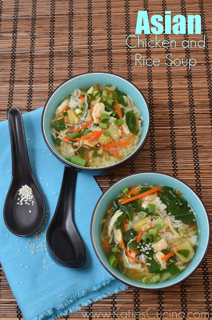 Asian Chicken Rice Soup by https://www.katiescucina.com #soup #recipe #asian #comfortFood