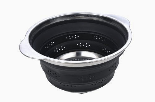  MIU France Collapsible Silicone Colander with Stainless Steel Rim, Black