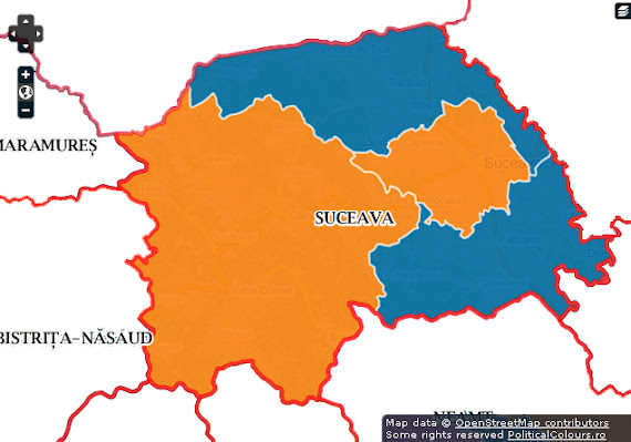 Hartă rezultate alegeri parlamentare în judeţul Suceava în decembrie 2012 - Simulare Senat
