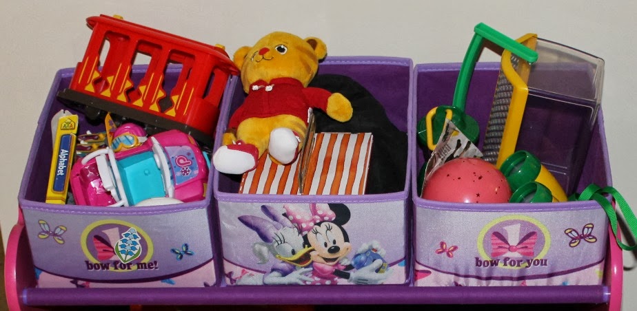 Store Toys from Toddler Clean Up Games in a Minnie Mouse Toy Bin