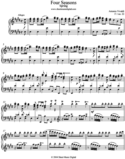 Вивальди вальс. Вивальди Ноты для фортепиано.