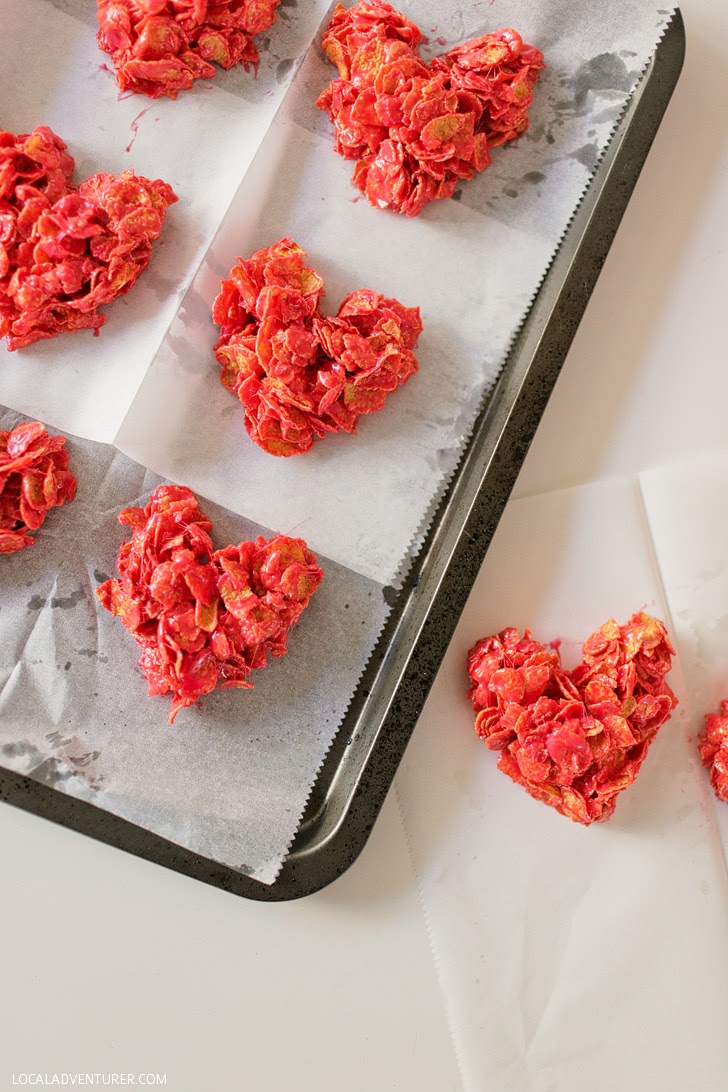 Easy Valentines Treats - Heart Shaped Cornflake Cookie Recipe.
