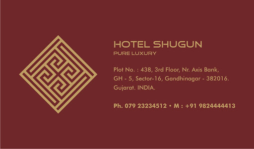 Hotel Shugun, 438, Gh-5,Third Floor, Sector-16, Near Shalimar Cinema, Behind Axis Bank, Gandhinagar, Gujarat 382016, India, Indoor_accommodation, state GJ