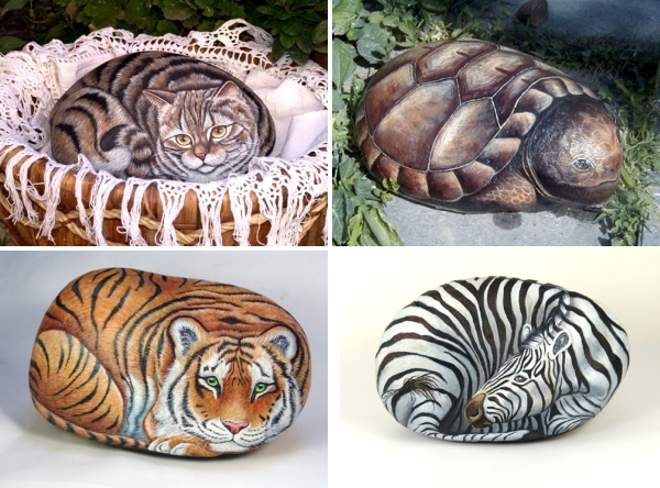 Animal Portraits Painted on Rocks