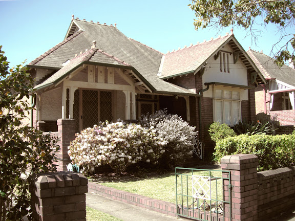 Hooded or Dutch gable over the porch at  7 Denman Street Haberfield 