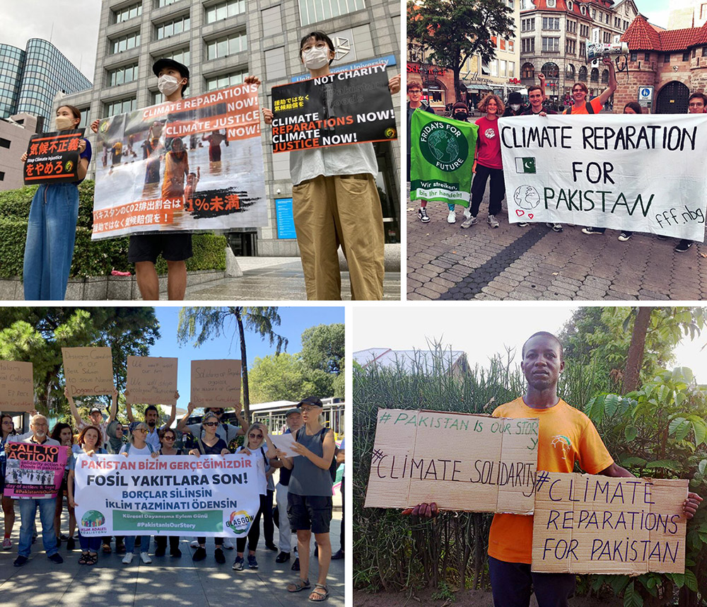 protesters around the world hold signs in solidarity with Pakistan