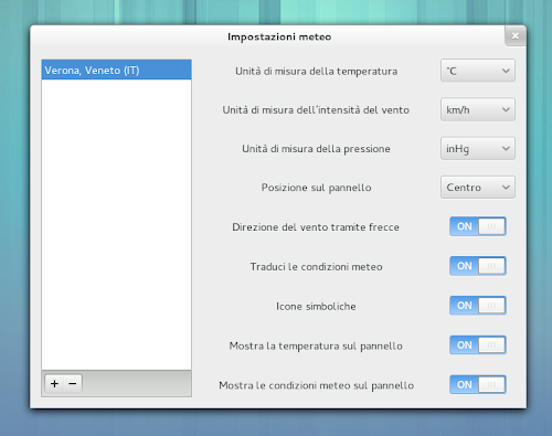 GNOME Shell Weather Extension - preferenze