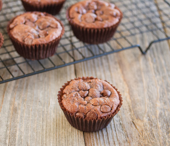 photo of flourless chocolate peanut butter muffins