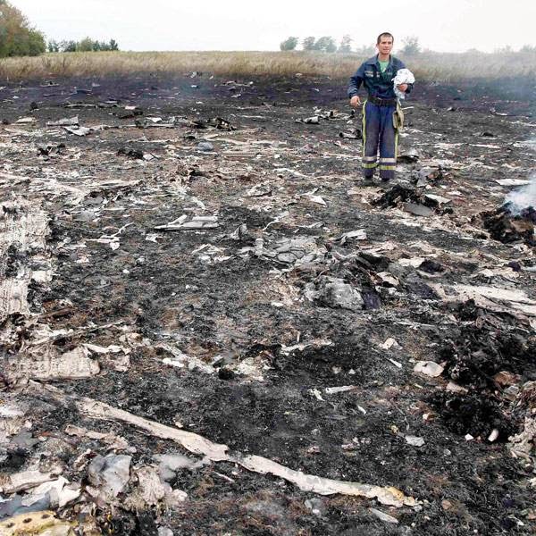  An Emergencies Ministry member walks at the site of a Malaysia Airlines Boeing 777 plane crash near the settlement of Grabovo in the Donetsk region, July 17, 2014.