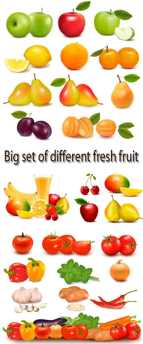 Stock: Big set of different fresh fruit and vegetables 17