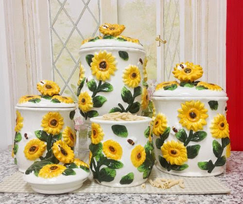  Country Sunflower 4PC CANISTER Ceramic Kitchen Decor