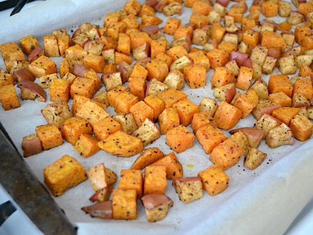 roasted fruit on baking sheet 