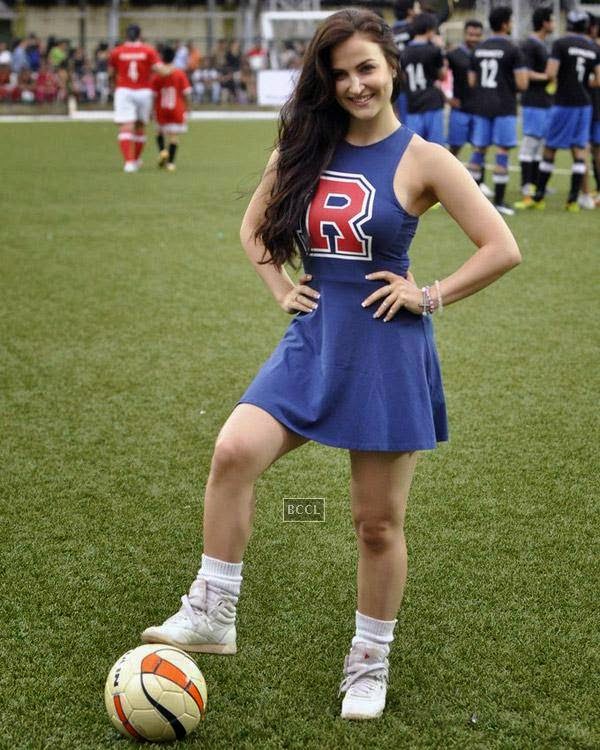 Elli Avram during a charity soccer match organised by Aamir's daughter Ira Khan, at Cooperage ground, on July 20, 2014.(Pic: Viral Bhayani)