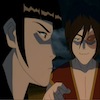Zuko smiling, trying to touch Mai. Mai looks annoyed