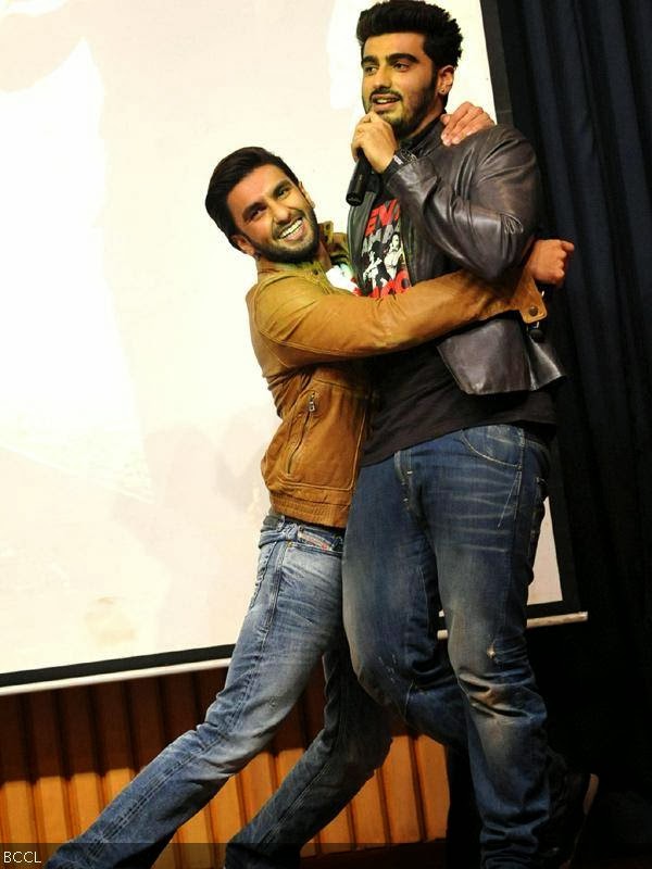 Ranveer Singh and Arjun Kapoor in a jovial mood during the promotion of the movie Gunday, held at Welingkar Institute, in Mumbai. (Pic: Viral Bhayani)