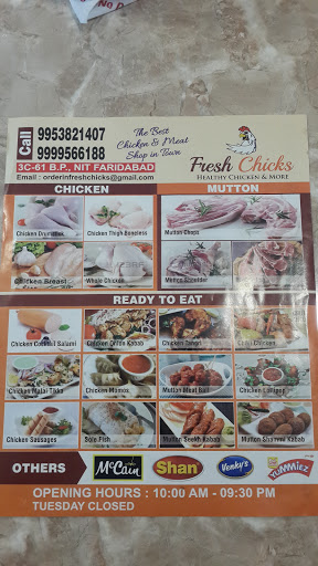 Fresh Chicks Chicken Shop, 60, KL Mehta Rd, Block C, New Industrial Twp 3A, New Industrial Town, Faridabad, Haryana 121001, India, Chicken_Restaurant, state HR