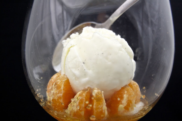 satsuma delight: satsuma, amaretto, vanilla gelato in a glass