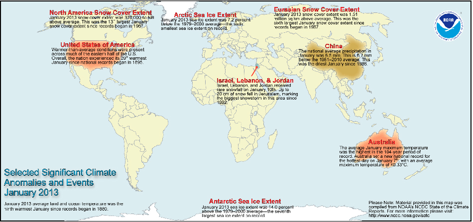 Informe climático de la Tierra. Enero de 2013, el 9º más cálido de la historia