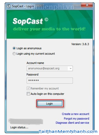 đăng nhập vào sopcast