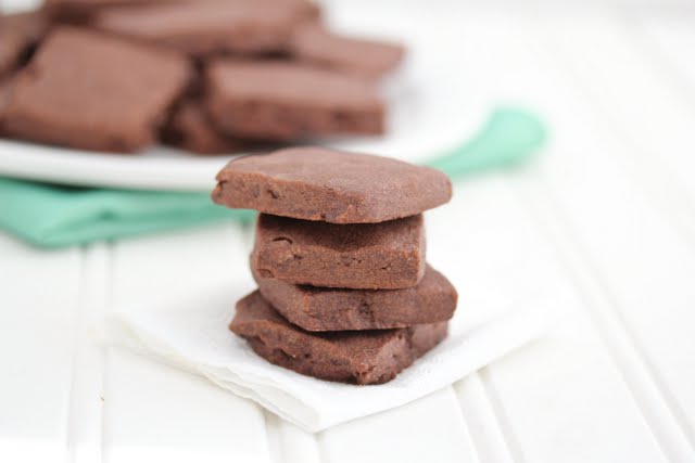 photo of a stack of Double Chocolate Chip Shortbread Cookies