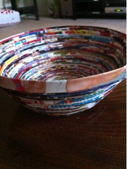One of my favorite ways to recycle magazines is to make magazine bowls. These are easy to make with few additional resources, sturdy, and eye-catching. They make great gifts and gift baskets, or can be used as decorative catchalls around the house. 