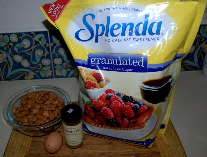 ingredients for cinnamon almonds: almonds, splenda, cinnamon, egg white
