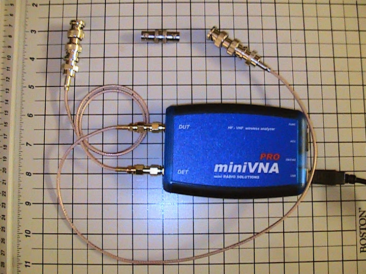 Here is the equipment required to accurately
                      calibrate the vector network analyzer (VNA) to
                      measure a device (e.g., filter or amplifier) in
                      transmission mode: the VNA with attached coaxial
                      cables and a double female inline coupler. This
                      calibration technique permits the accurate
                      measurement of the device characteristics and
                      compensates for the effects of the cable and
                      connector properties on the measurement.