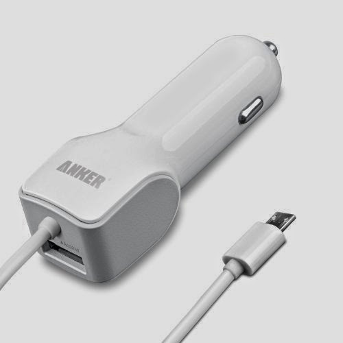  Anker® 18W / 3.6A Dual Port USB Car Charger with Built-In Micro USB Cord for Android (Apple Cable Not Included) (White)