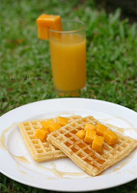 Classic Vanilla Waffles Topped with the Sweetest Diced Mango