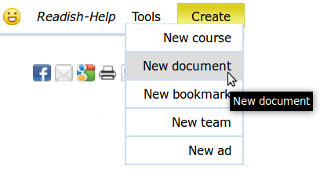 Click "Create" menu, and "New document" to create a new document Create new document