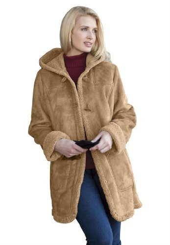 Jessica London Women's Plus Size Faux Shearling Toggle Coat Tan,14