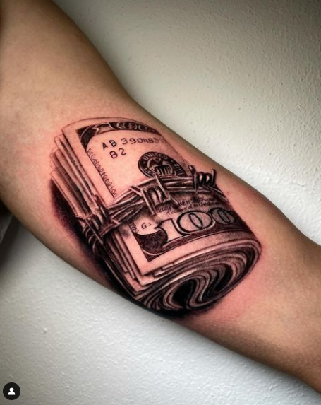 Black And White Money Bundle Tattoo